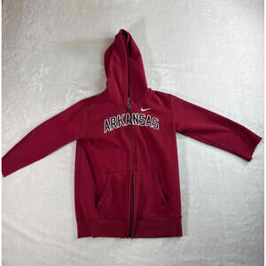 Nike Arkansas Razorbacks Kids Large Full Zip Hoodie Red Sleeve Cut Off